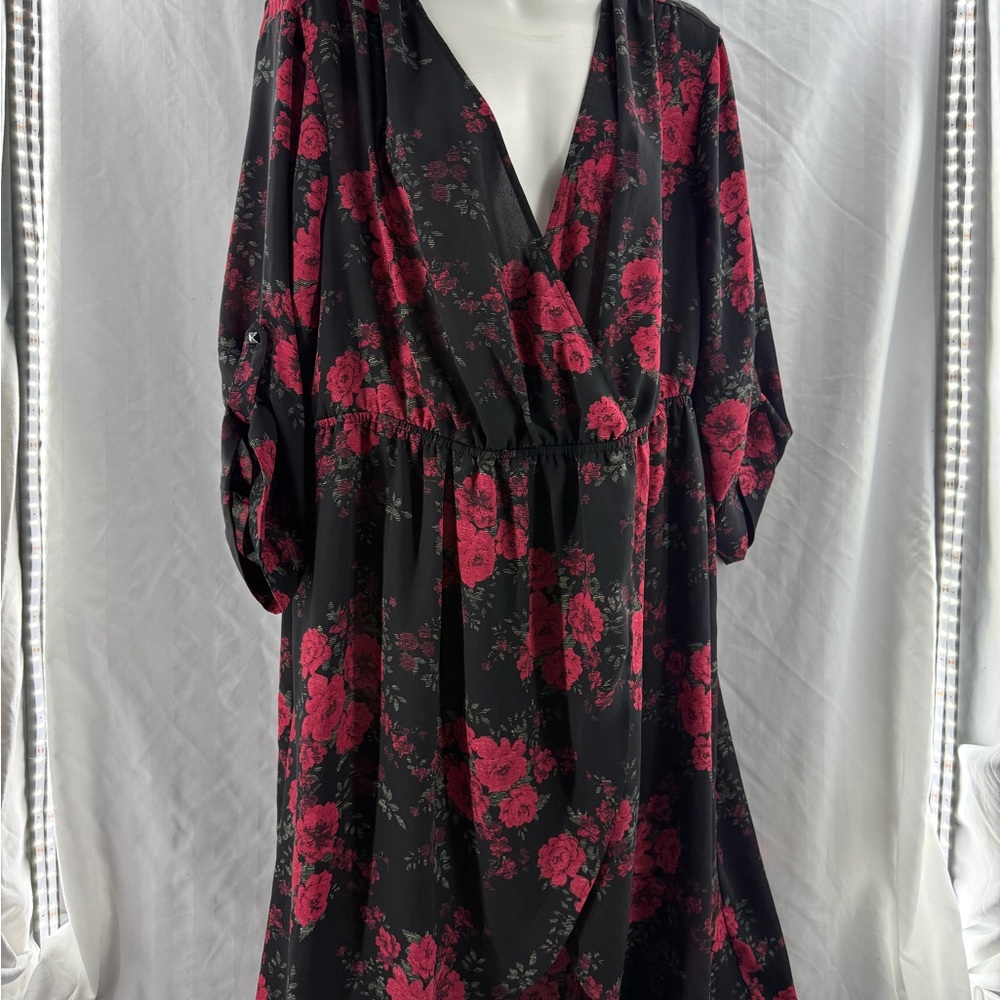 Torrid Floral Black and Red Hi-lo Top